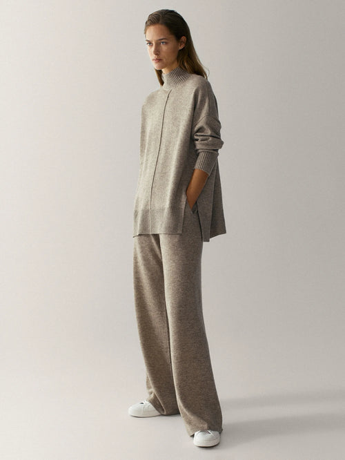 Minimalist wool-blend two-piece knitted set with oversized top and wide-leg trousers Vohran UK.