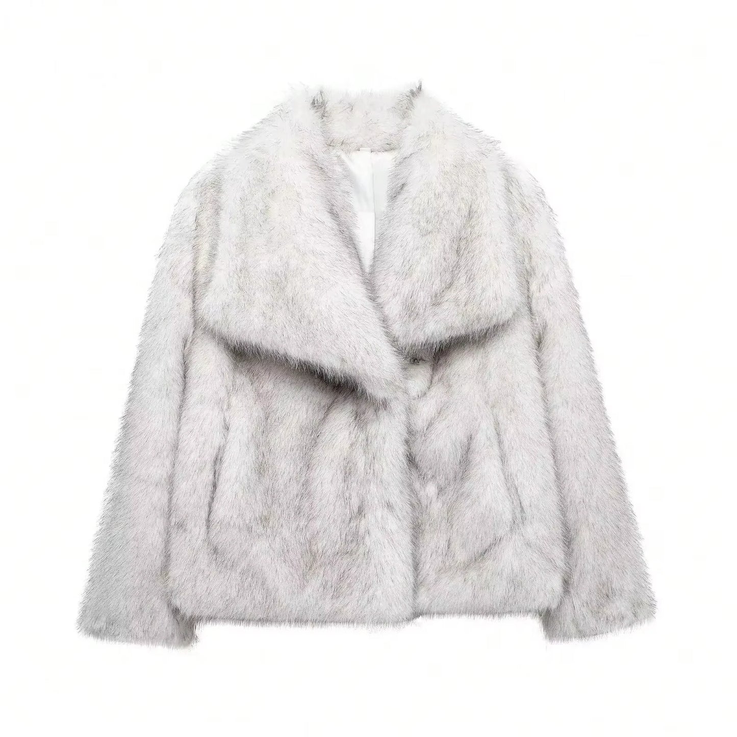 Elegant faux fur loose-fit coat with wide lapel and long sleeves Vohran UK