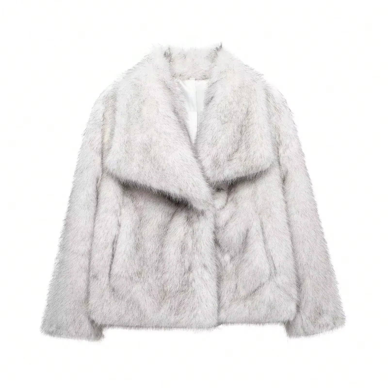 Elegant faux fur loose-fit coat with wide lapel and long sleeves Vohran UK