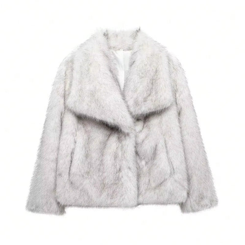 Elegant faux fur loose-fit coat with wide lapel and long sleeves Vohran UK