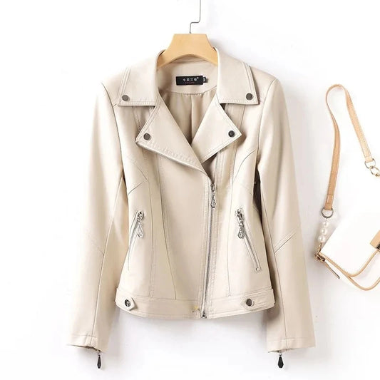 Slim-fit genuine leather biker jacket with rivet accents and asymmetrical zipper Vohran UK