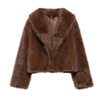 Soft faux fur short coat with wide lapel and long sleeves Vohran UK