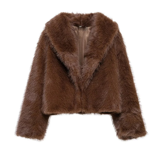 Soft faux fur short coat with wide lapel and long sleeves Vohran UK
