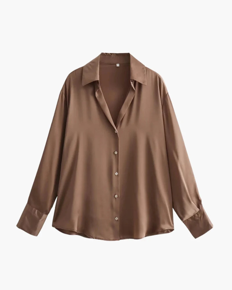 Women's classic chic oversized shirt in Sandy Brown – elegant smart casual top for women, available at Vohran UK