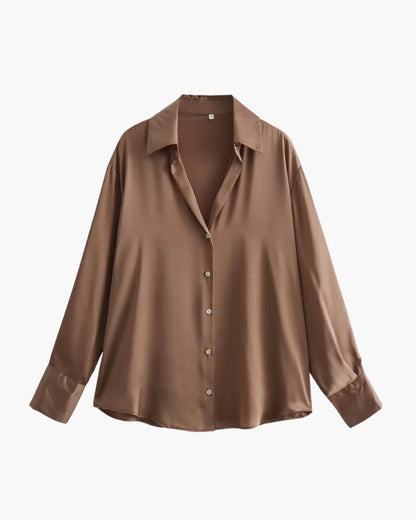 Women's classic chic oversized shirt in Sandy Brown – elegant smart casual top for women, available at Vohran UK