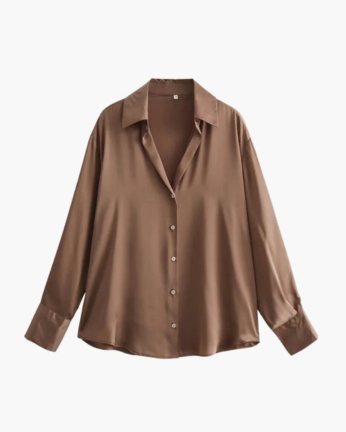 Women's classic chic oversized shirt in Sandy Brown – elegant smart casual top for women, available at Vohran UK
