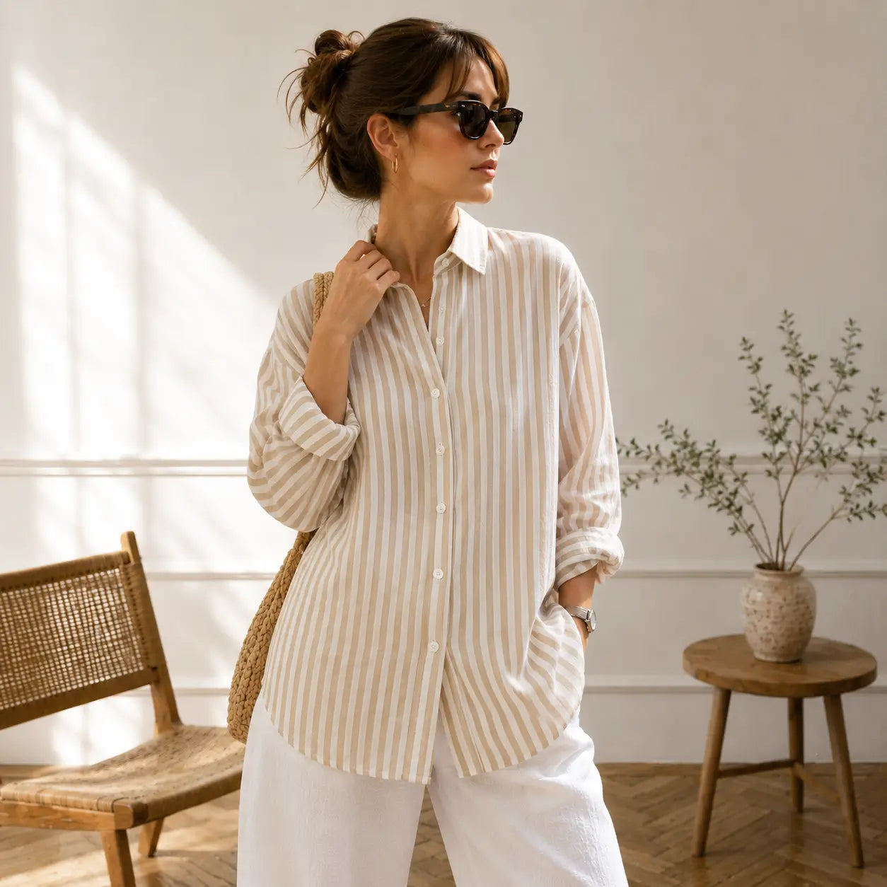 Oversized Linen-Blend Striped Shirt – Women's Summer Essential