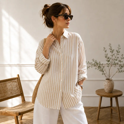 Oversized Linen-Blend Striped Shirt – Women's Summer Essential
