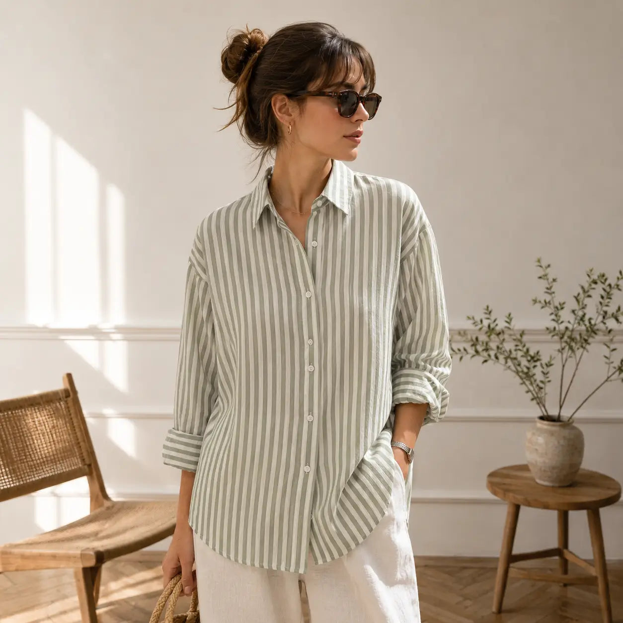 Oversized Linen-Blend Striped Shirt – Women's Summer Essential