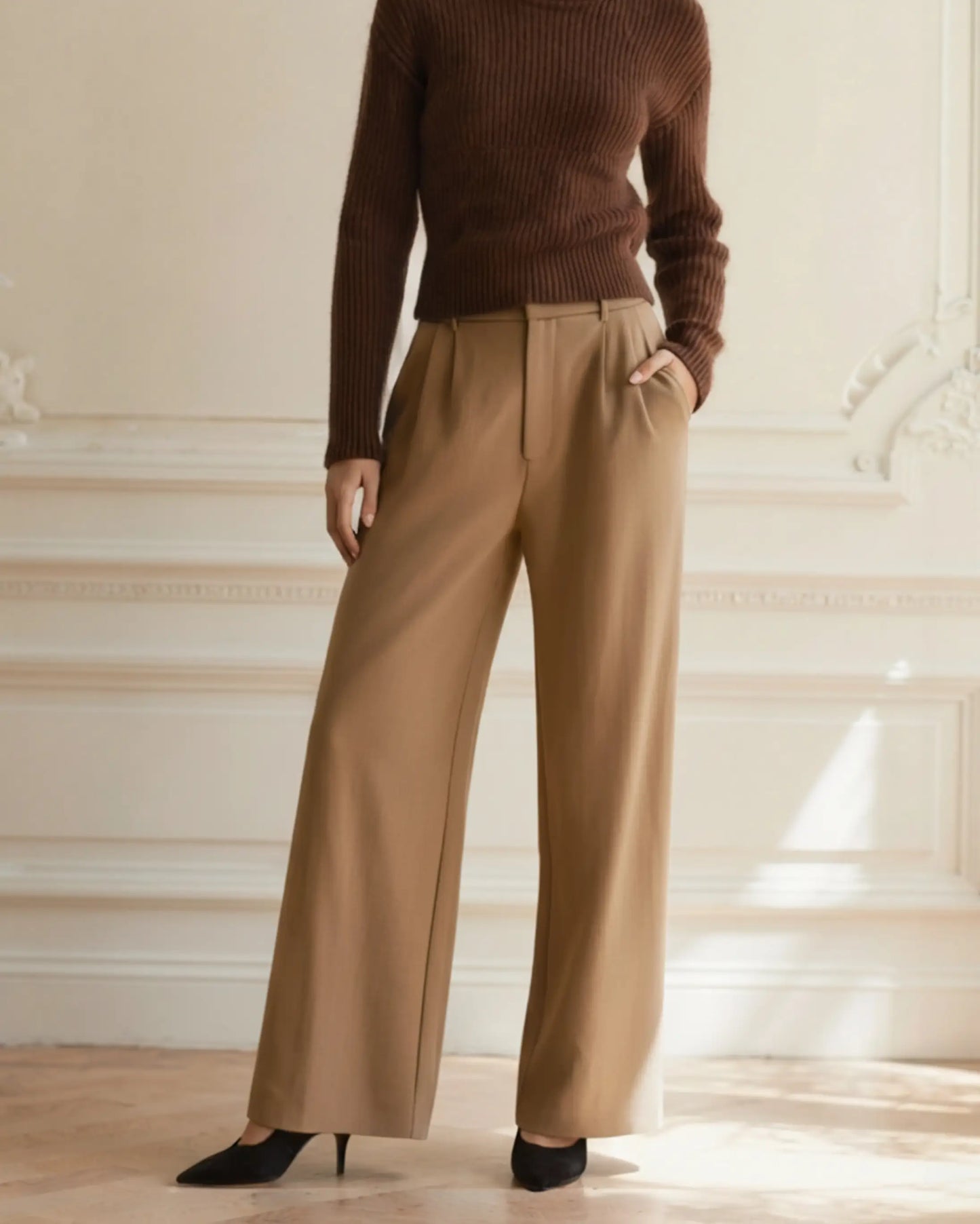 Tailored Wide-Leg Trousers – Women's High-Waist Pleated Trousers
