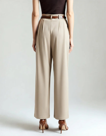 Pleated Wide-Leg Trousers – Women's High-Waist Lightweight Trousers
