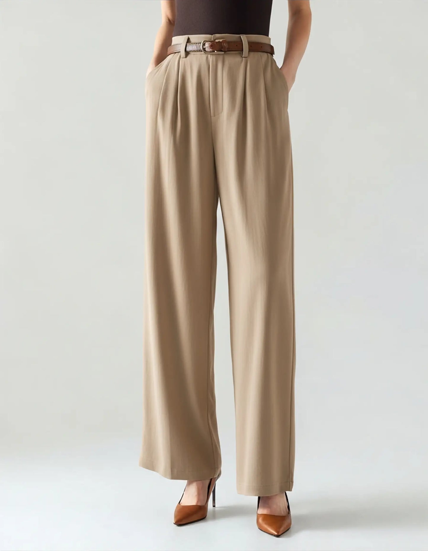 Pleated Wide-Leg Trousers – Women's High-Waist Lightweight Trousers