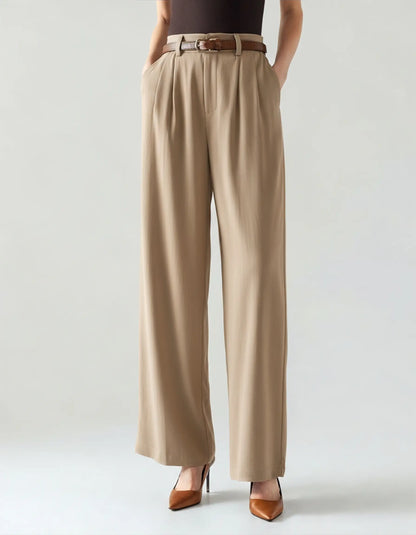 Pleated Wide-Leg Trousers – Women's High-Waist Lightweight Trousers