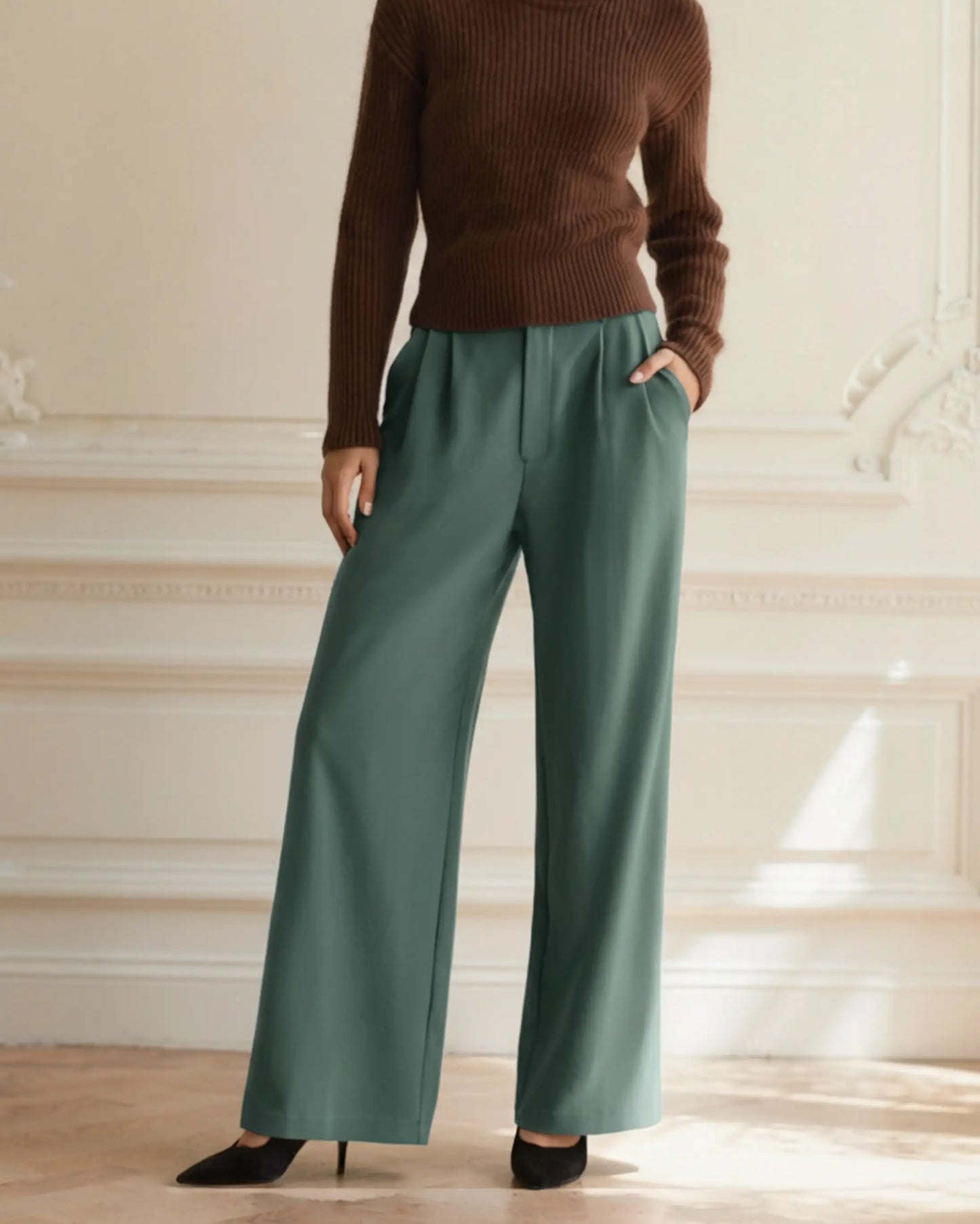 Tailored Wide-Leg Trousers – Women's High-Waist Pleated Trousers
