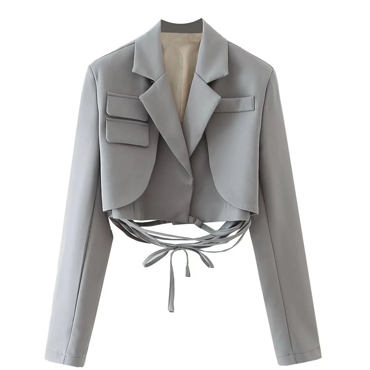 Elegant cropped women’s blazer with lace-up back and structured tailoring by Vohran UK