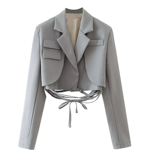 Elegant cropped women’s blazer with lace-up back and structured tailoring by Vohran UK