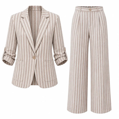 Striped Linen Blazer — Relaxed Fit Single Button Jacket