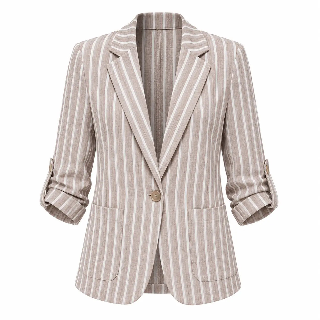 Striped Linen Blazer — Relaxed Fit Single Button Jacket