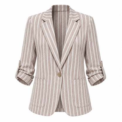 Striped Linen Blazer — Relaxed Fit Single Button Jacket